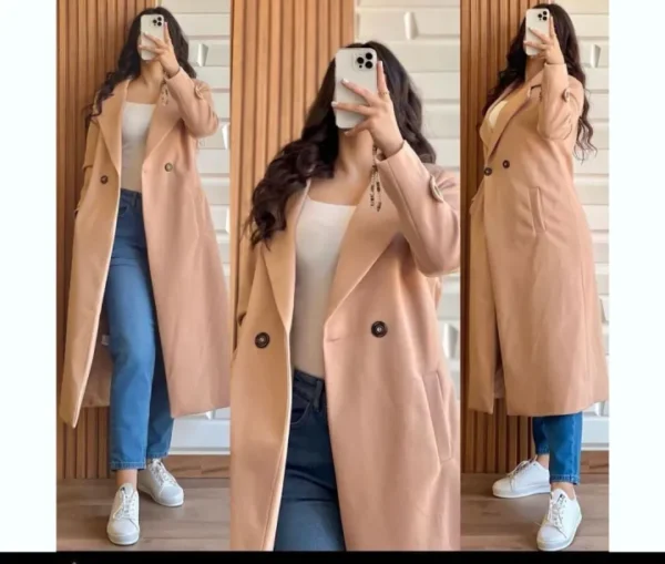 Stitched Ready To Wear *Hello Women's Winter Popular One Button Winter Collar Double Fleece Long Coat 1 Piece Women's Fashion - Image 4