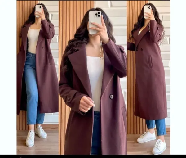 Stitched Ready To Wear *Hello Women's Winter Popular One Button Winter Collar Double Fleece Long Coat 1 Piece Women's Fashion - Image 2